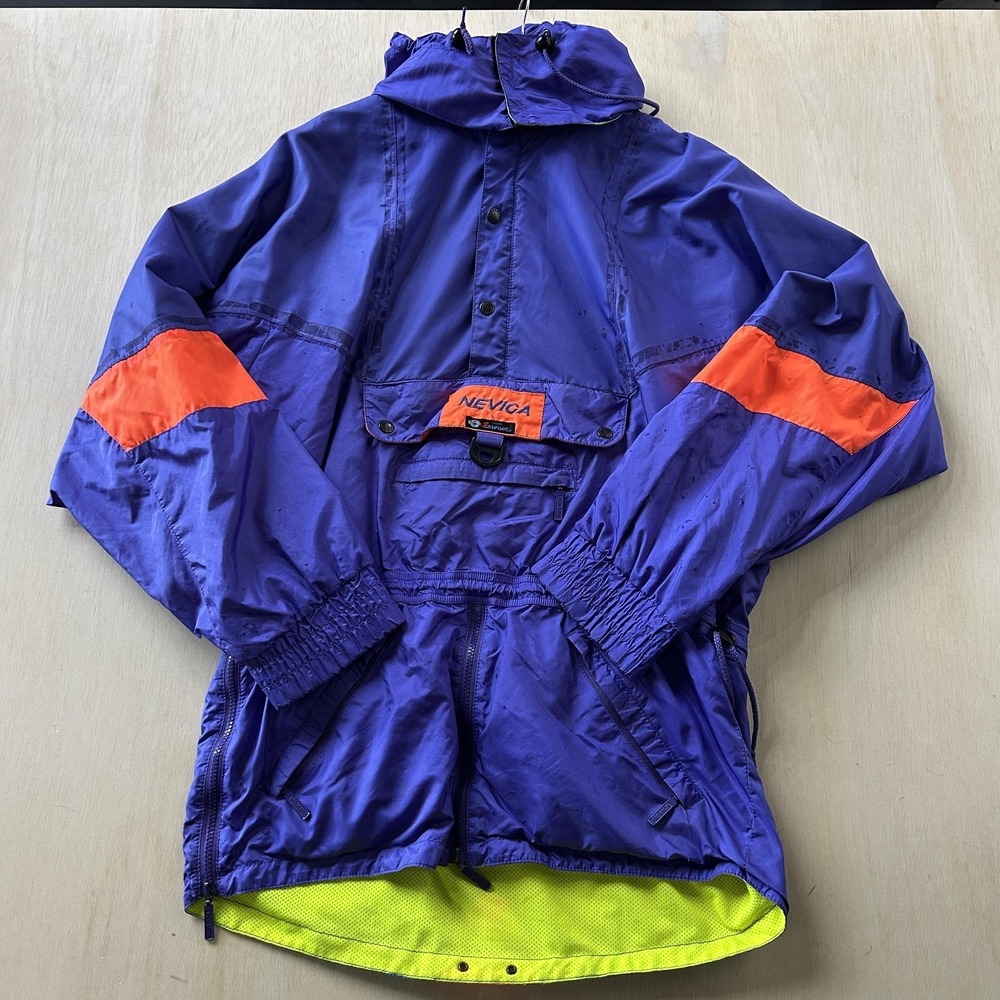 Vintage 80s 90s Nevica Ski Jacket Mens 40 Purple Hooded Pullover Snow Colorblock